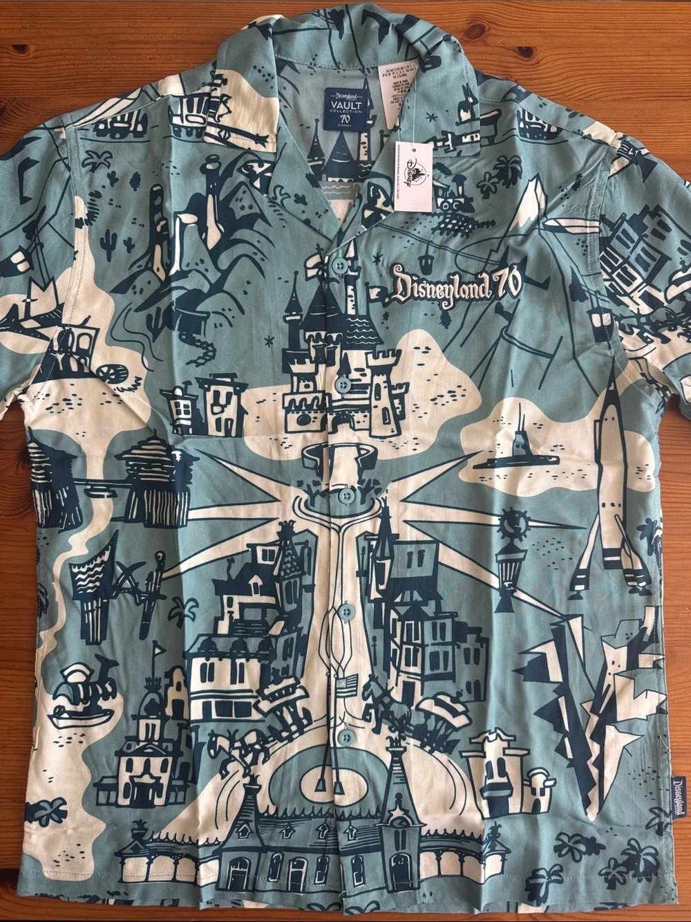 Disney Disneyland Vault 70th Anniversary Map Design Button Down Tee Shirt